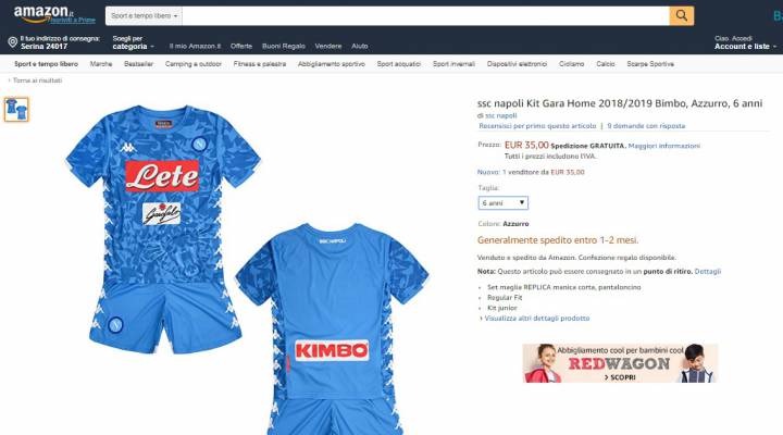 La nuova maglia del Napoli è già esaurita su Amazon, o quasi