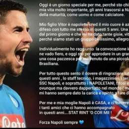 FOTO – Jorginho, meravigliosa lettera d’addio: “Il mio cuore è azzurro e per la mia famiglia Napoli è casa! Stat’ rint ‘o core mio!”