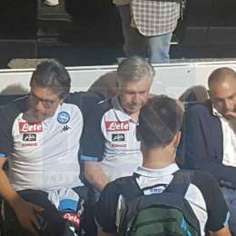 FOTO TN – Colloquio tra Ancelotti, il figlio Davide, Giuntoli e Pompilio dopo l’amichevole col Chievo