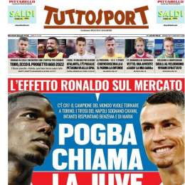 PRIMA PAGINA – Tuttosport: “I tifosi azzurri sognano Cavani, ma rispuntano Benzema e Di Maria”. 