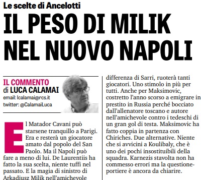 Gazzetta: Milik è il centravanti perfetto per il Napoli di Ancelotti