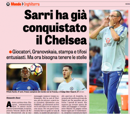 Gazzetta: il Chelsea in amore per Sarri