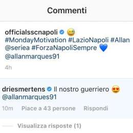 FOTO – Anche Mertens esalta Allan sui social della SSC Napoli: “Il nostro guerriero!”