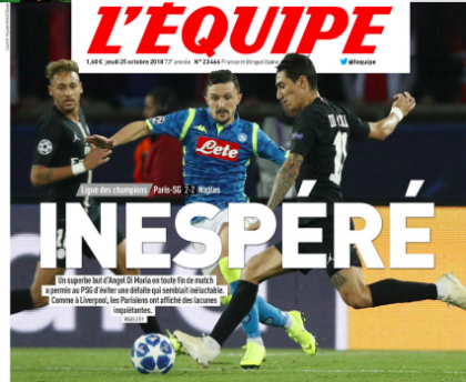 L’Equipe elogia il Napoli: «Mai il Psg di Touchel è stato così dominato, nemmeno a Liverpool»