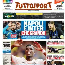 PRIMA PAGINA – Tuttosport: “Napoli e Inter, che grandi! Gli azzurri agganciano il Liverpool”