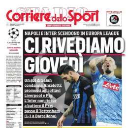 PRIMA PAGINA – CdS: “Ci rivediamo giovedì. Napoli e Inter scendono in Europa League”