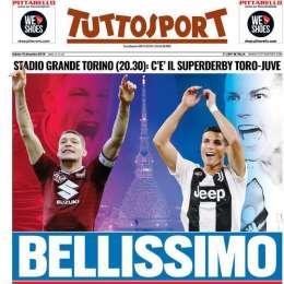 PRIMA PAGINA – Tuttosport esalta il derby della Mole: “Bellissimo. C’è il superderby Toro-Juve”