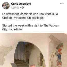 FOTO – Ancelotti in visita a La Città del Vaticano: lo scatto sorridente del mister