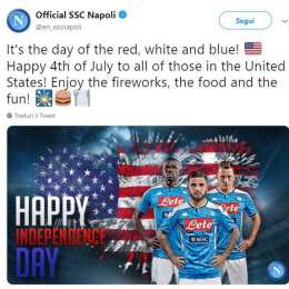 FOTO – Festa dell’indipendenza negli Usa, gli auguri della Ssc Napoli ai tifosi americani: “Godetevelo!”