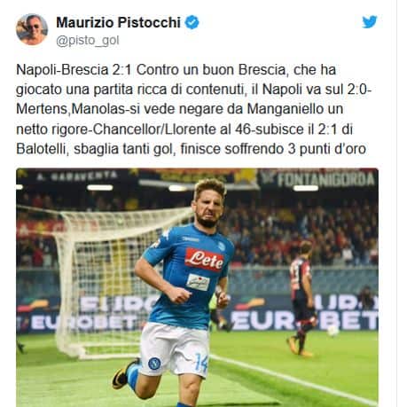 Pistocchi: “negato un rigore netto al Napoli su Llorente. 3 punti d’oro per gli azzurri”