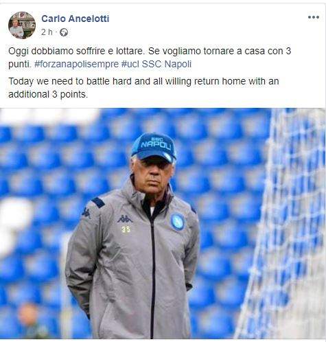 Ancelotti carica il Napoli: “Soffrire e lottare, torniamo con i 3 punti”