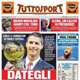 PRIMA PAGINA – Tuttosport prova a spingere CR7: “Dategli il pallone d’oro!”