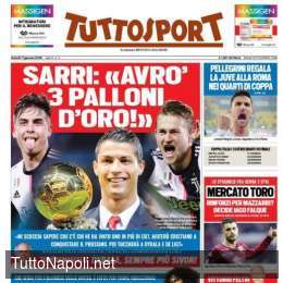 PRIMA PAGINA – Tuttosport, Sarri spavaldo: “Avrò 3 palloni d’oro”