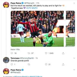 Siparietto Reina-Starace sui social: “Sei grande Pepe”, lo spagnolo: “Nu bacione Tommy!”