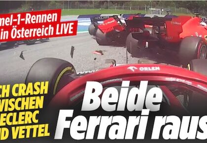 Disastro Ferrari: Leclerc tocca Vettel al primo giro, si ritirano entrambi