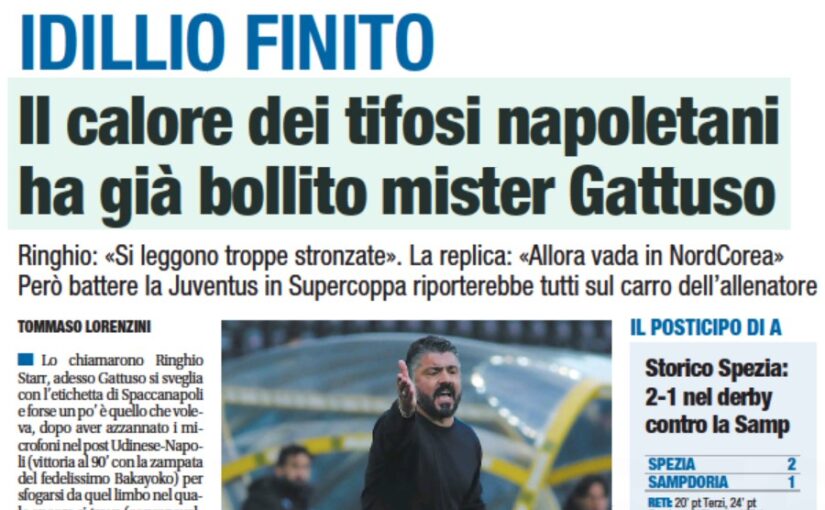 Libero: «è finito l’idillio tra Napoli e Gattuso»