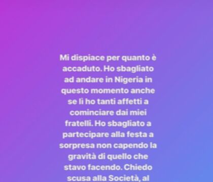Osimhen: «Ho sbagliato, chiedo scusa al Napoli, al mister, ai compagni, ai tifosi»