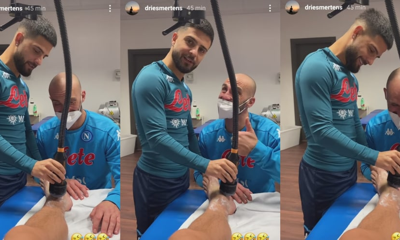 Napoli, Insigne fa il fisioterapista per Mertens: “Così domenica giochi” VIDEO