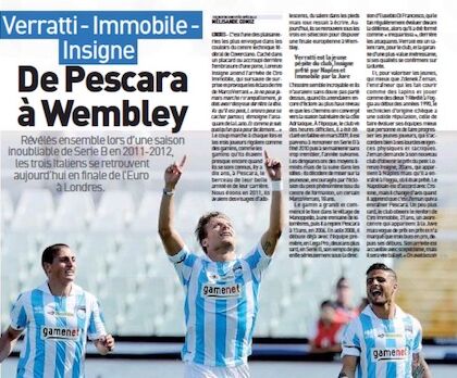 L’Equipe celebra Immobile Verratti e Insigne: da Pescara a Wembley