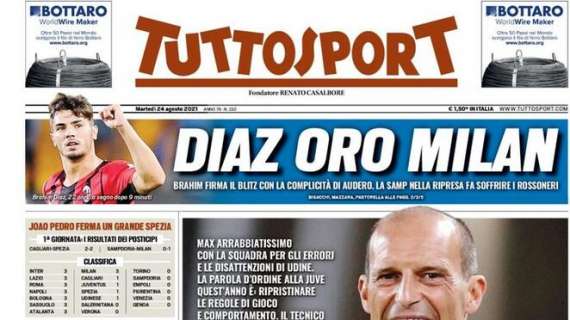PRIMA PAGINA – Tuttosport: “Furia Allegri, arrabbiatissimo con la squadra”