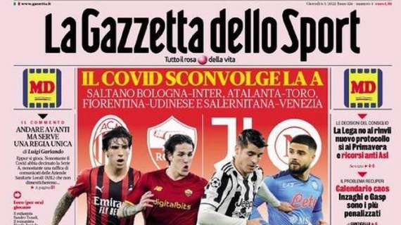 PRIMA PAGINA – Gazzetta dello Sport: “Scudetto a ostacoli. La rabbia di ADL”