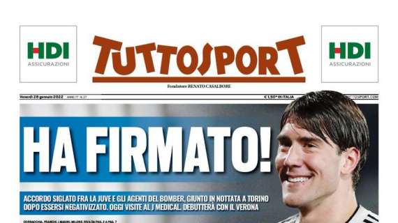 PRIMA PAGINA – Tuttosport apre con Vlahovic alla Juve: “Ha firmato!”