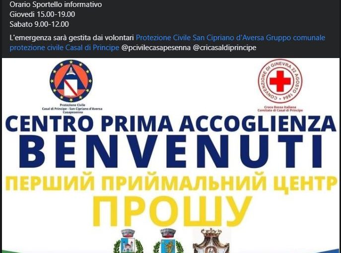 In fuga dalla guerra: a Casal di Principe il centro accoglienza, protezione civile in prima linea