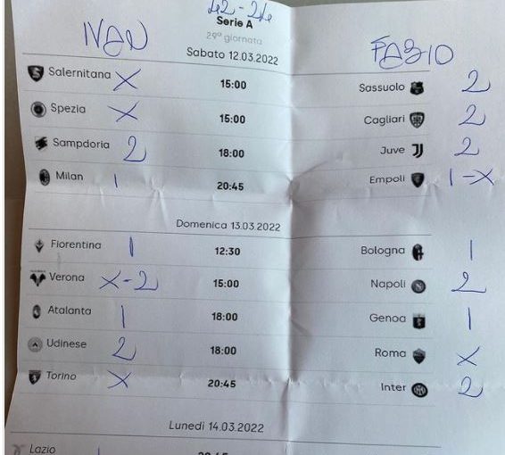 La schedina di Caressa e Zazzaroni: “Tutti i pronostici di Serie A” – FOTO