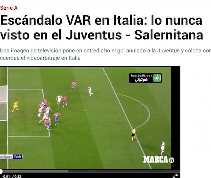 Juventus-Salernitana finisce su Marca: scandalo Var in Italia