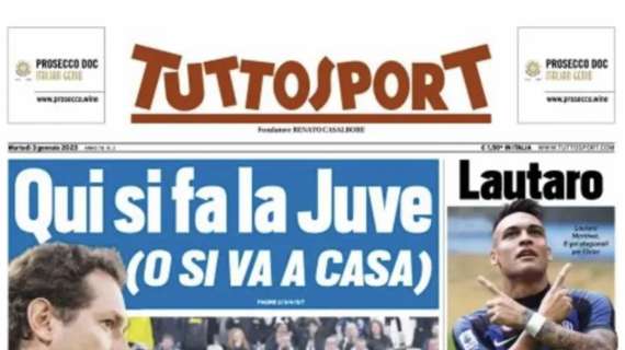 PRIMA PAGINA – Tuttosport apre con le parole di Lautaro: “Tutta la grinta Mondiale contro il Napoli”