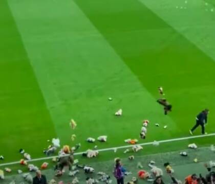 I tifosi del Besiktas lanciano peluche in campo per i bambini vittime del terremoto (Video)
