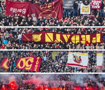 Striscione ‘Fedayn Roma’ esposto capovolto allo stadio della Stella Rossa e poi bruciato (Video)