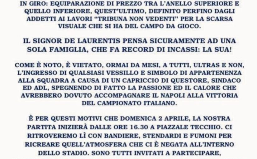 Attacco ultras a De Laurentiis: “Pensa ad una sola famiglia”, comunicato durissimo