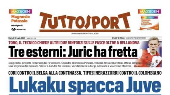 PRIMA PAGINA – Tuttosport: “Lukaku spacca Juve. Cuadrado spacca Inter”