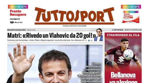PRIMA PAGINA – Tuttosport apre con le parole di Del Piero: “Juve, ho un sogno”
