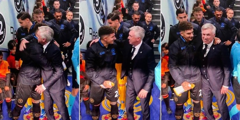 Il gesto virale di Di Lorenzo a Ancelotti nel tunnel del Bernabeu prima di Real-Napoli