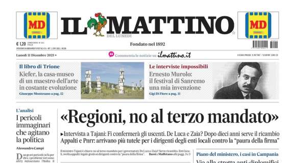 PRIMA PAGINA – Il Mattino: “Il Napoli fa i conti con la Champions”