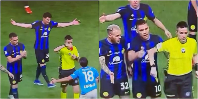 Lautaro contro Simeone: il gesto all’arbitro dopo il rosso scatena le polemiche