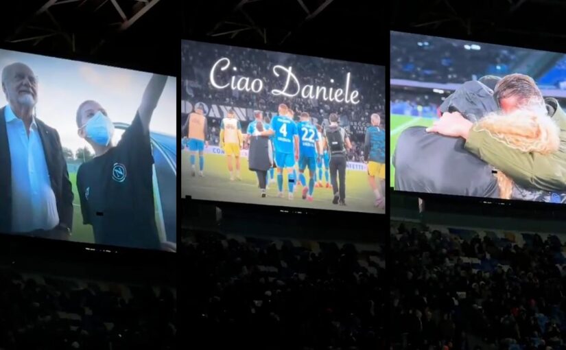 Ricordo da brividi al Maradona della SSC Napoli per il piccolo Daniele: De Laurentiis s’emoziona | VIDEO