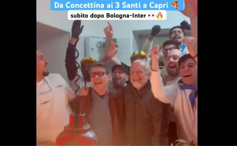 Bologna-Inter 1-0, la reazione di De Laurentiis a Capri: scoppia la festa al ristorante | VIDEO