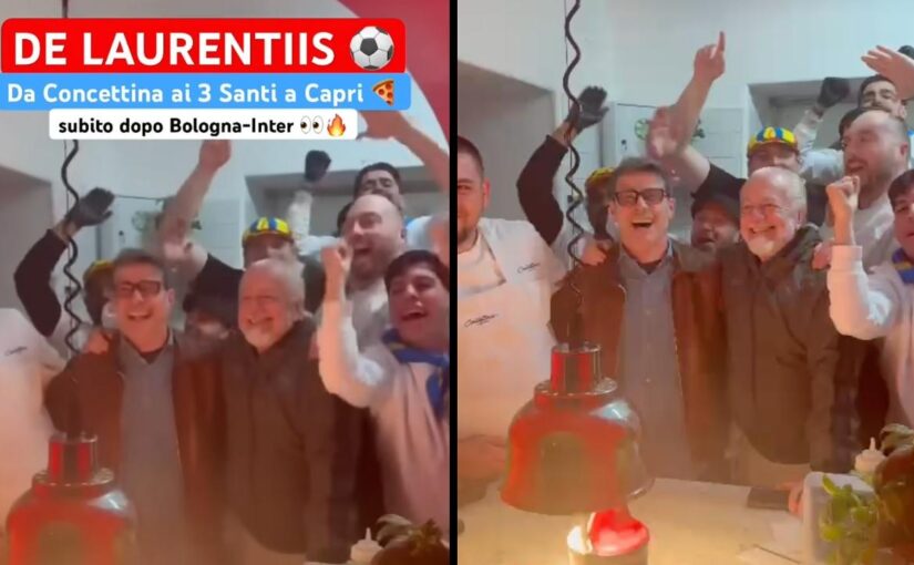 Napoli, De Laurentiis ha festeggiato così il primo posto a 5 giornate dalla fine | VIDEO CN24