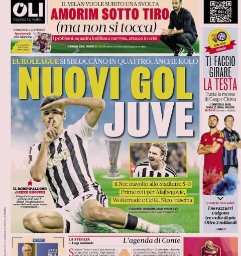 Nuovi gol Juve e Amorim non si tocca: la prima de La Gazzetta dello Sport
