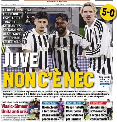 “Juve show. Amorim, faccia a faccia con Cardinale”: la prima di Tuttosport