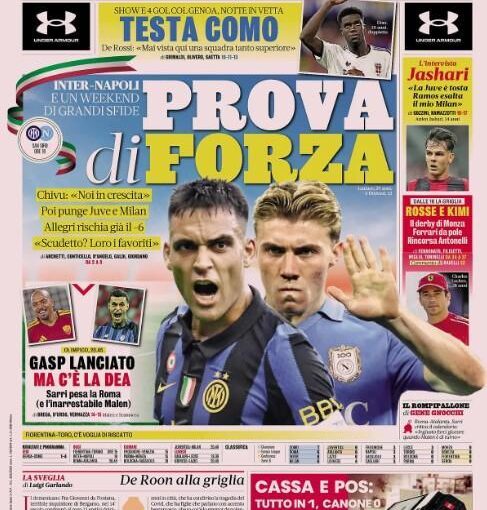 La Gazzetta dello Sport: “Prova di forza! Inter-Napoli e un weekend di grandi sfide”