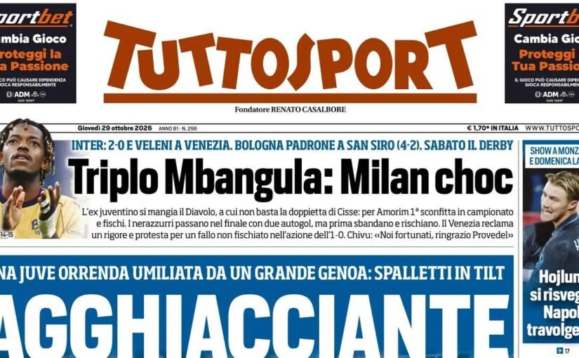 “Højlund si risveglia, Napoli travolgente. Juve orrenda”: la prima di Tuttosport